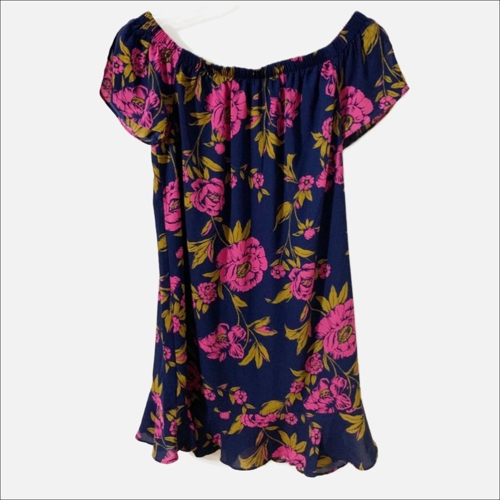 NWT Express Off The Shoulder Floral Dress Split Flutter Sleeve Ruffle Hem Dress